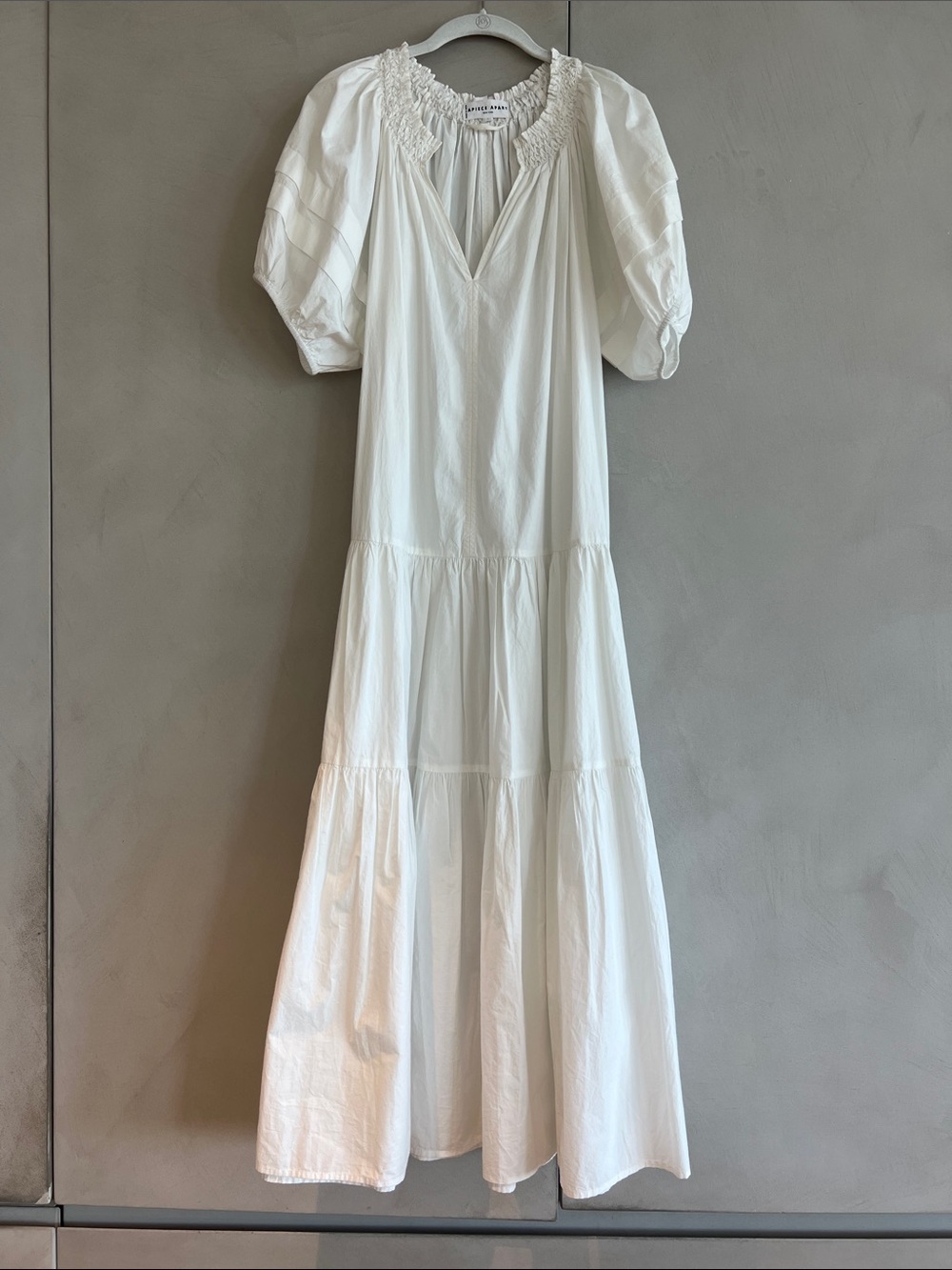 Apiece Apart White Maxi Dress with Puff Sleeves